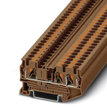 Phoenix Contact Multi-Conductor Terminal Block; PT 4-TWIN BN; 30A; 600V; 1-Level; #24 - #10; Push-In Connection; Brown